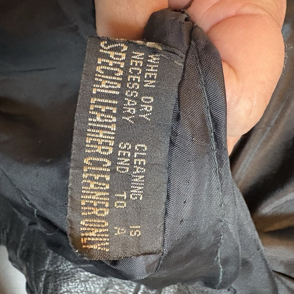 Vtg 90's Black Leather Moto Jacket  Heavy Weathered + Harley Trucker Wallet Sz L - Picture 15 of 16